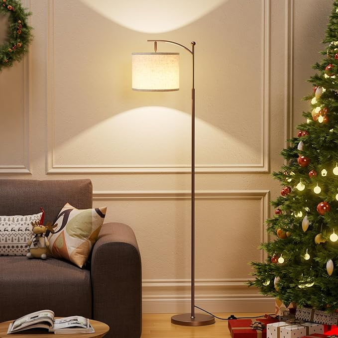 60" Floor Lamps for Living Room with 3 Color Temperatures, Adjustable Beige Shade with Brown Pole, Tall Lamps for Living Room Bedroom Office Classroom Dorm Room, 9W Bulb Included