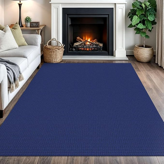 IOHOUZE Washable Area Rug 5x7 Non Slip Rugs for Living Room, Dining Room Rugs Bedroom Rug, Woven Braided Indoor Floor Carpet for Living Room Nursery, Royal Blue/Navy