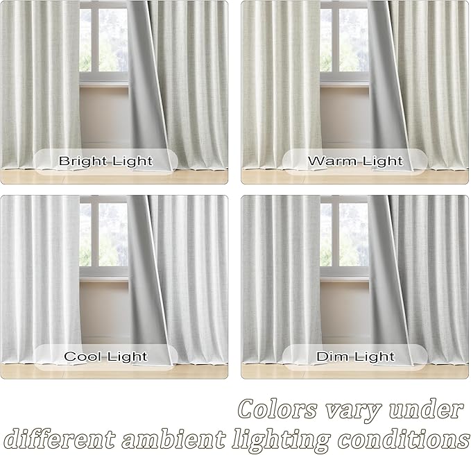 140 Inch Long Blackout Curtains Panels Set,Linen Textured Custom Extra Long Luxury Noise Reducing Curtains for Large Window Pocket Back Tab Pleat Heading Tape with Hooks 50W x 140L,Natural
