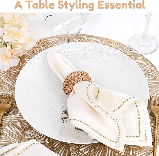 Napkin Rings Set of 12 - Handmade Decorative Serviette Rings for Dining Table, Weddings, Parties, Events, Holiday Gatherings, and Everyday Use Boho Rustic Farmhouse Décor (Brown) - ALPHA Living HOME