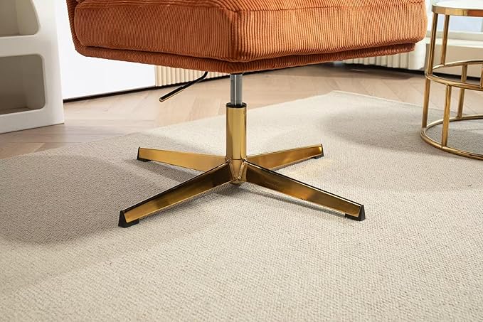 ZOBIDO Modern Accent Corduroy Chairs Comfy Upholstered Vanity Chairs for Bedroom Armchair Dining Chairs with Golden Metal Legs Desk Chair for Living Room(Orange