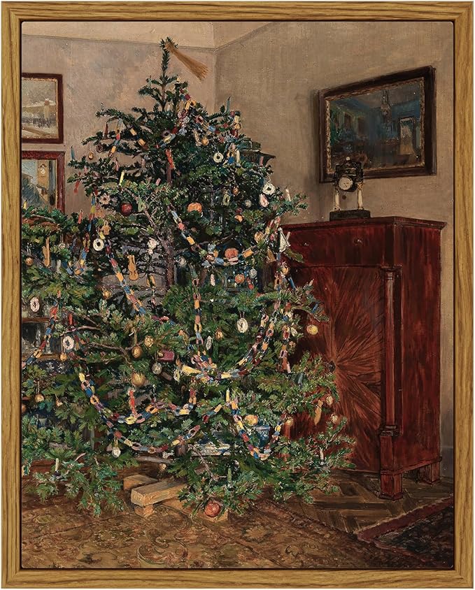 ARPEOTCY Vintage Framed Wall Art, 8x10in, Antique Winter Christmas Tree Canvas Wall Decor Paintings for Living Room, Rustic Country Holiday Prints for Bedroom Bathroom, Gifts