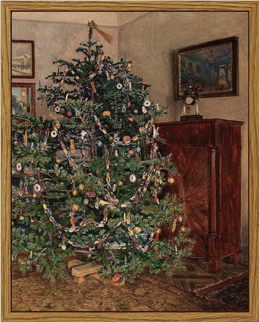 ARPEOTCY Vintage Framed Wall Art, 8x10in, Antique Winter Christmas Tree Canvas Wall Decor Paintings for Living Room, Rustic Country Holiday Prints for Bedroom Bathroom, Gifts