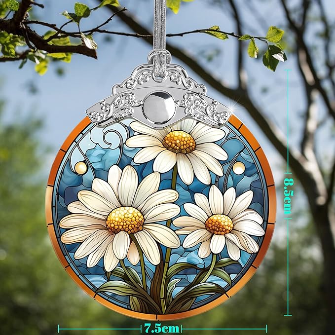 Stained Glass Christmas Ornament, Jocidea Daisy Christmas Decorations, Christmas Tree Ornament, Daisy Lovers Gifts, Holiday Decor and Xmas Gifts Ideas