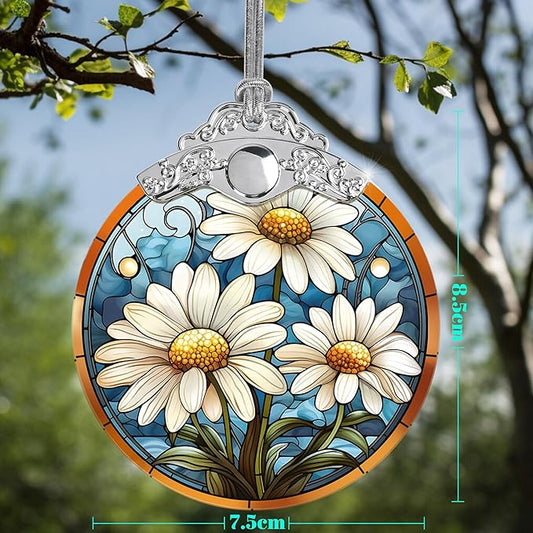 Stained Glass Christmas Ornament, Jocidea Daisy Christmas Decorations, Christmas Tree Ornament, Daisy Lovers Gifts, Holiday Decor and Xmas Gifts Ideas