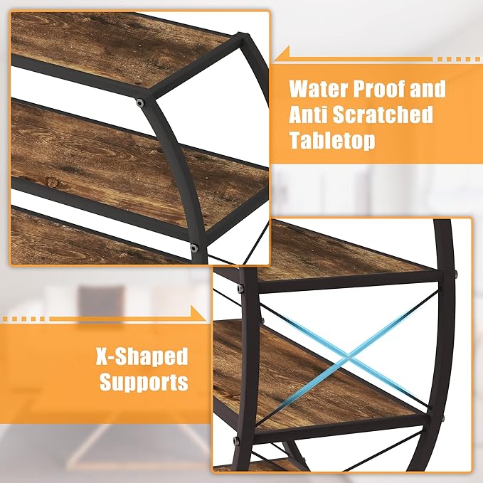 Demilune Console Table Industrial Entryway Table with 4-Tier Open Storage Shelf Wood and Metal Christmas Sofa Table with Wine Rack for Living Room Hallway Display Vintage Rustic Brown