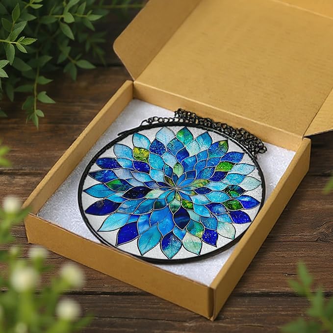 Mandala Ornament, Stained Glass Suncatcher, Suncatcher for Window Decor, Stained Glass Window Hanging, Christmas Ornament, Gifts for Women, Flower Lover, Christmas, Mother's Day, Birthdays