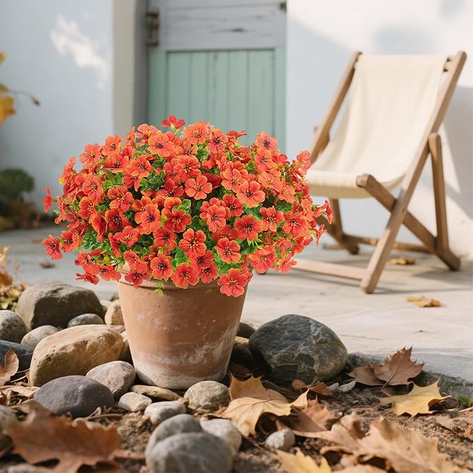 12 Bundles Artificial Flowers for Outdoors Indoor Fall Flowers Home Decoration,Fake Mums Silk Daisy Flower Plant for Outside,Plastic Flower UV Resistant Faux Mums for Garden Patio Boxwood Autumn Decor