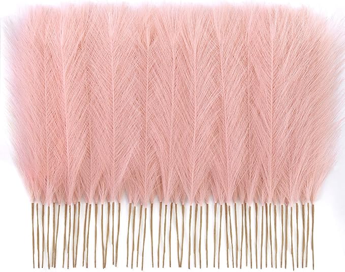 𝟱𝟬𝙥𝙘𝙨 Pampas Grass 𝟭𝟳in, Pink Artificial Dried Pampas Grass Decor for Living Room, Faux Pampas Grass Vase Filler Fluffy for Wedding Party Boho Decoration (𝗣𝗶𝗻𝗸)