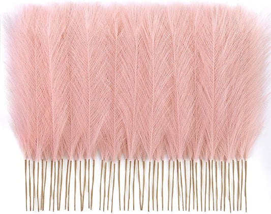𝟱𝟬𝙥𝙘𝙨 Pampas Grass 𝟭𝟳in, Pink Artificial Dried Pampas Grass Decor for Living Room, Faux Pampas Grass Vase Filler Fluffy for Wedding Party Boho Decoration (𝗣𝗶𝗻𝗸)
