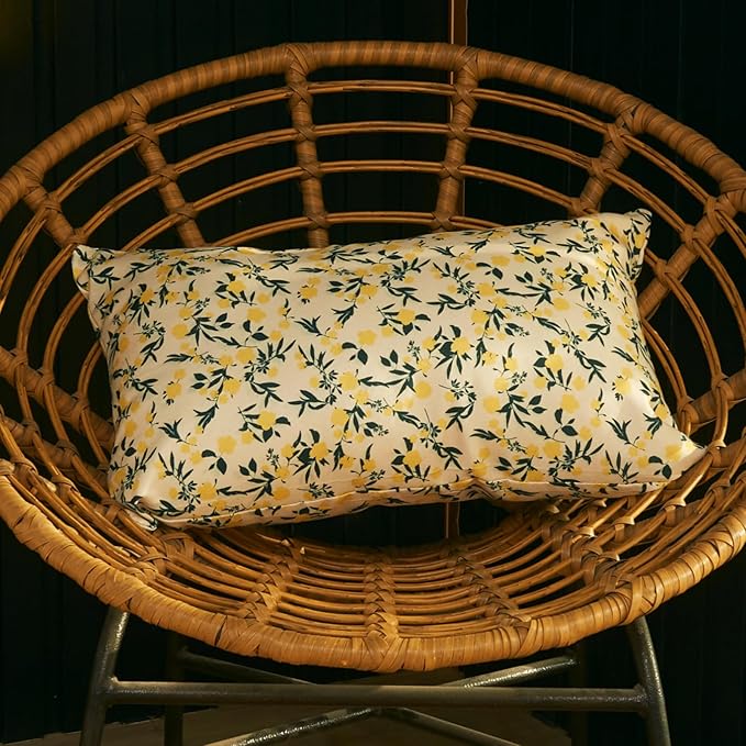Mantle & Mason Floral Outdoor Lumbar Pillows Waterproof 12x20 for Patio Furniture Set of 2 Yellow Decorative Pillow Covers for Couch Porch Chair Bench Reversable Cottage Farmhouse Pillow Cases
