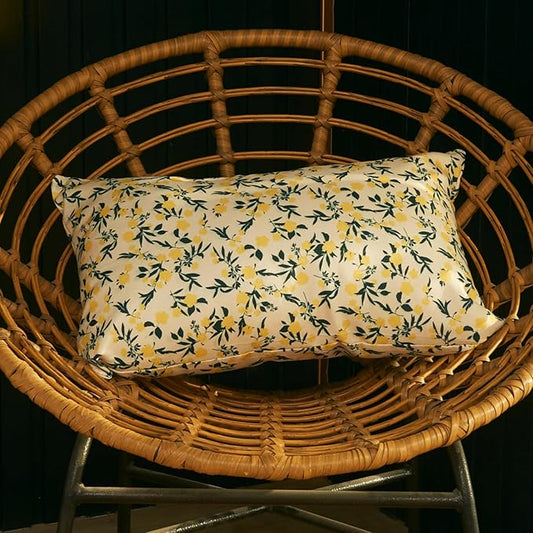 Mantle & Mason Floral Outdoor Lumbar Pillows Waterproof 12x20 for Patio Furniture Set of 2 Yellow Decorative Pillow Covers for Couch Porch Chair Bench Reversable Cottage Farmhouse Pillow Cases