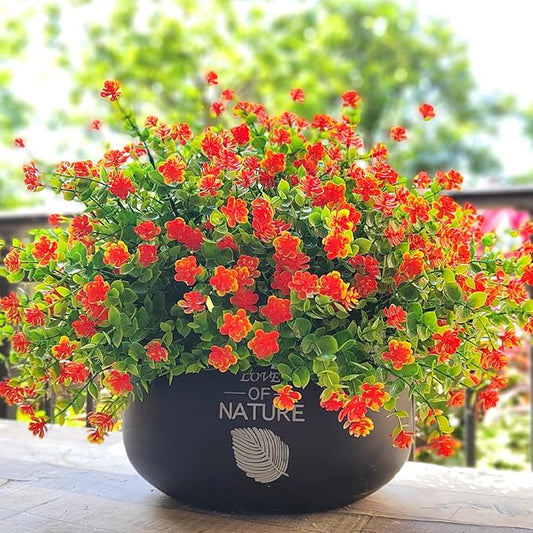 12 Bundles Artificial Flowers for Outdoors, UV Resistant Fake Flowers with Plastic Plants, Faux Flowers for Outside Window Box Front Porch Hanging Planter Decor(Orange Red)
