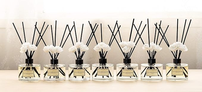 CULTURE & NATURE Reed Diffuser Set 6.7oz (200ml) Apple Pie Scented Diffuser with Sticks Home Fragrance Reed Diffuser for Bathroom Shelf Decor