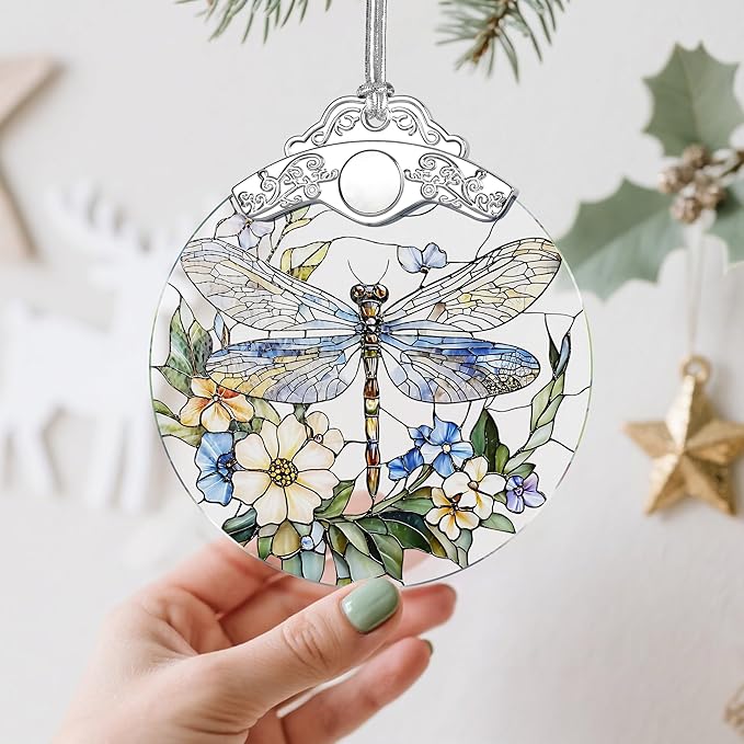 Stained Glass Dragonfly Ornament: Christmas Decorations, Ornaments for Christmas Tree & Holiday Ornaments – Holiday Present, Gift Exchange Ideas & Elegant Keepsake Gift for Family, Coworkers & Friends