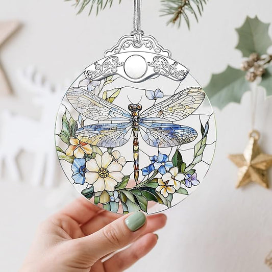 Stained Glass Dragonfly Ornament: Christmas Decorations, Ornaments for Christmas Tree & Holiday Ornaments – Holiday Present, Gift Exchange Ideas & Elegant Keepsake Gift for Family, Coworkers & Friends