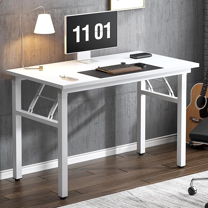 Need 39.4 inch Computer Desk for Small Space Small Folding Table Small Writing Desk Compact Desk Foldable Desk with BIFMA Certification, No Install Needed, White AC5-10060-DW
