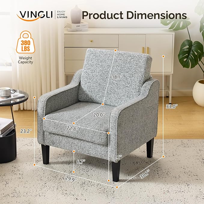 VINGLI Accent Chair for Living Room Chairs Reading Chair for Bedroom Chair Scooped Arm Chair Mid Century Modern Accent Chairs Upholstered Comfy Chair for Apartment, Waiting Room (2, Texture Gray)