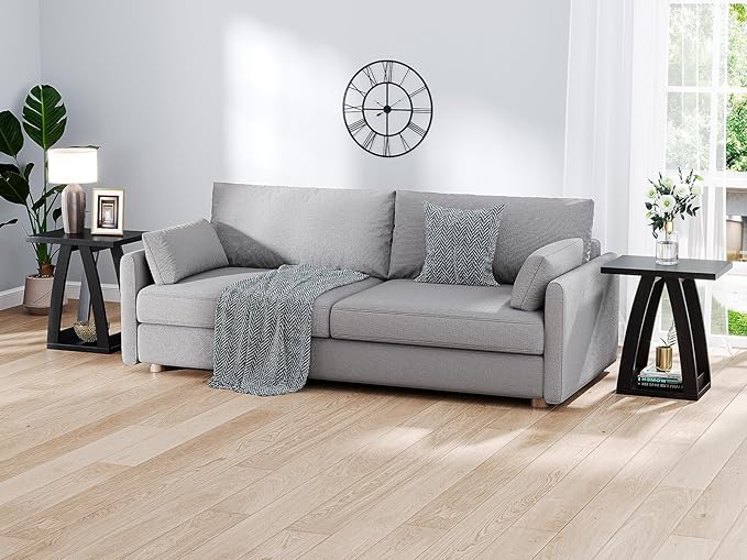 End Tables Living Room. Side Table Beside Sofa. Modern End Table for Living Room. Couch Side Table with Shelf. Black Wood Side Tables