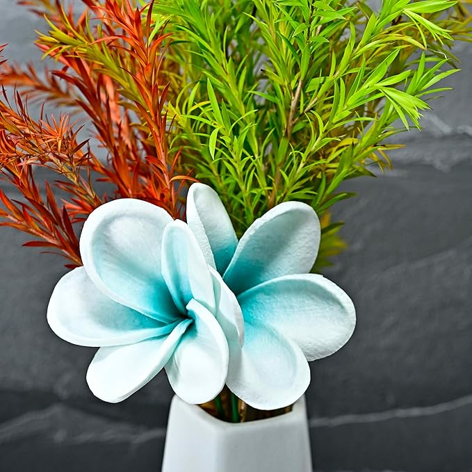 Birthday Gifts for Women 10pcs Gradient Peacock Blue Flowers PU Real Touch Flowers Hawaiian Plumeria Frangipani Artificial Flowers for DIY Birthday Gifts Wedding Gifts Home Decor Table Centerpiece