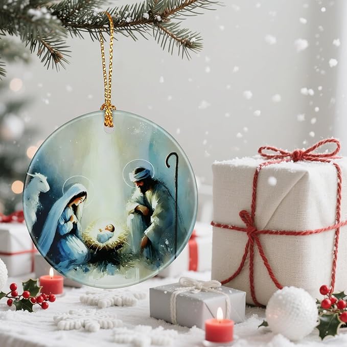 Nativity Scene Christmas Ornament, Jesus’ Birth Christmas Ornament, Holy Family Decoration, Religious Holiday Decor | Gifts for Christian, Gifts for Religious Women - Style A