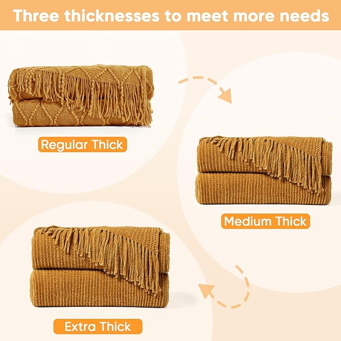inhand Brown Throw Blanket for Couch Bed,Fall Home Decorative Soft Chunky Chenille Woven Blankets with Tassels,Lightweight Cozy Boho Farmhouse Warm Winter Gifts for Women,60"x80",Medium Thick