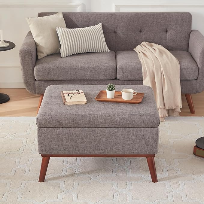 Tbfit 65" W Loveseat Sofa with Ottoman Coffee Table, Mid Century Modern Love Seat Couches for Living Room, Button Tufted Upholstered Small Couch for Bedroom,Easy to Install Love Seats Furniture, Gray