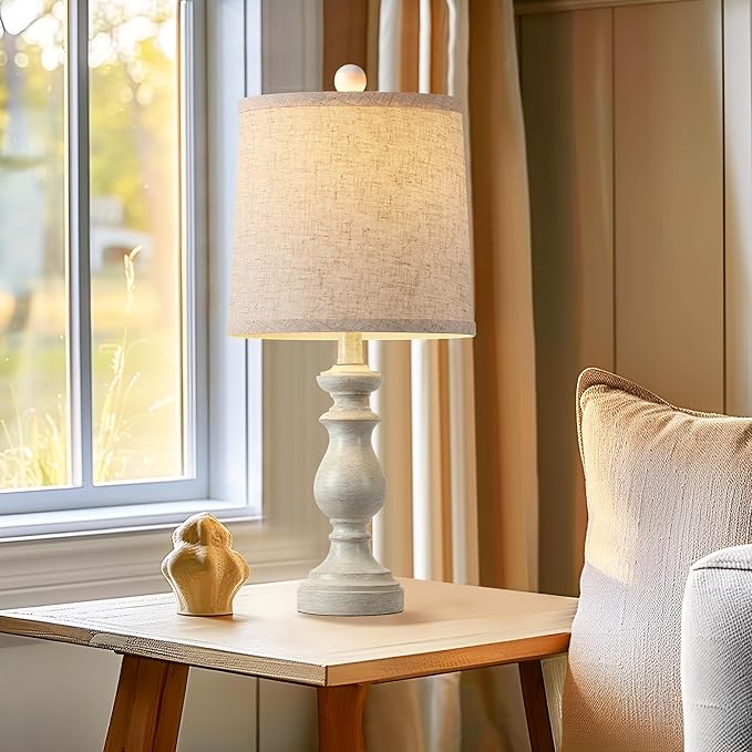 PARTPHONER Traditional Table Lamp Set of 2, Rustic Farmhouse Table Lamps for Living Room Bedroom, 22" Bedside Desk Lamps Vintage Nightstand Lamps with Linen Shades, Antique White