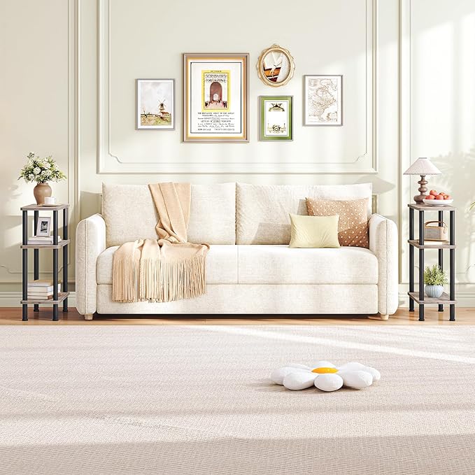 HOOBRO Narrow Side Table, 3-Tier Slim End Table No Tools Needed, Twist-On Assembly, Skinny Nightstand Sofa Storage Shelf for Living Room, Bedroom, Study, Greige and Black BG246BZ01