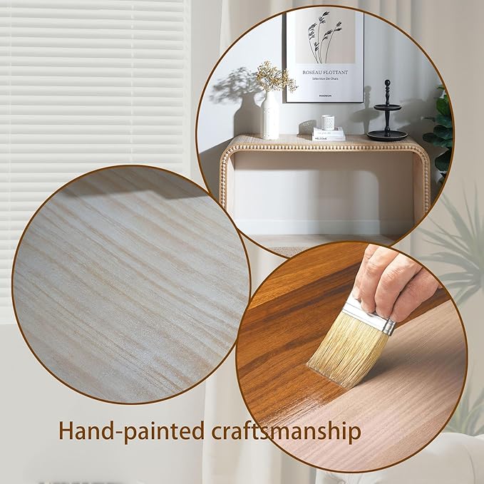 59" Wood Console Table with Wood Beads, for Entryway, Hallway, Living Room, Foyer, Corridor, Office, Modern Curved Waterfall-Style