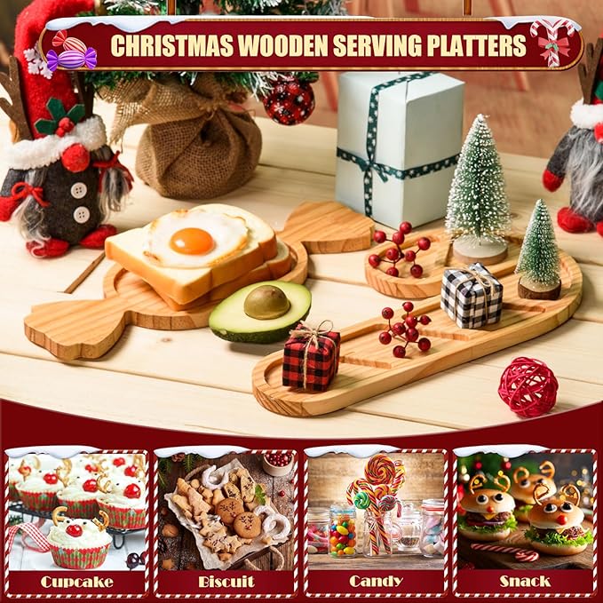 AWIZOM 2 Pcs Christmas Wooden Serving Platters Peppermint Candy and Candy Cane Charcuterie Boards Christmas Wood Trays Decorative Wooden Snack Cheese Dish Plates for Xmas Holiday Housewarming Present