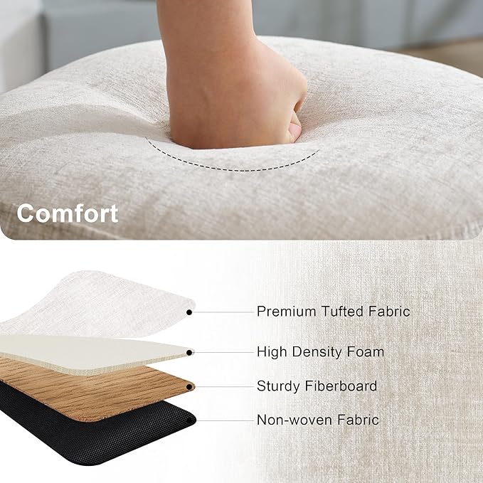 16.5 inch Tufted Small Round Storage Ottoman, Modern Upholstered Ottoman with Soft Padded Seat, Chic Round Vanity Foot Stool with Removable Lid,Light Brown