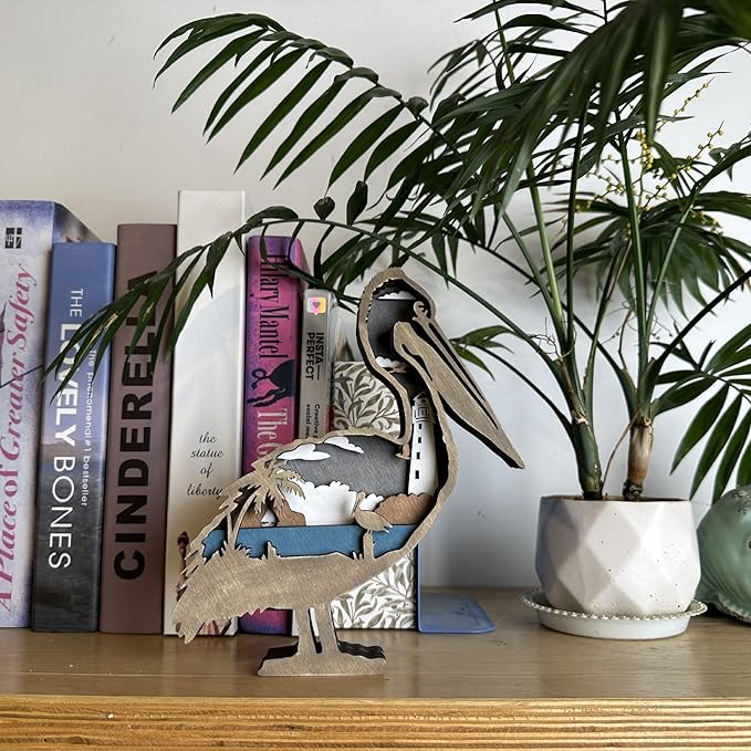 3D Wooden Carving Animals Lamp - Creative Fox Squirrel Wood Carved LED Night Light Garden Yard Wooden Animals Sculpture Ornaments Desktop Home Decor Birthday Gifts for Family Friend (Pelicans)