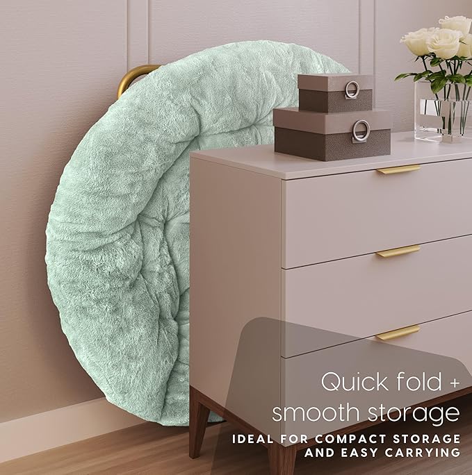 Milliard Saucer Chair for Adults, Teens & Kids, Mint, Faux Fur XL Circle Chair for Bedroom, Dorm & Gaming, Foldable Comfy Accent Seat for Small Spaces, Folding Moon/Mushroom/Round Oversized Style