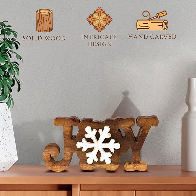 Decozen Living Room Decor: Handcrafted Joy Sign Letters Centerpiece - Bedroom, Indoor Coffee Table, House, Dining Room, Farmhouse & Kitchen Decor, Housewarming Gifts and Accessories - Solid Wood