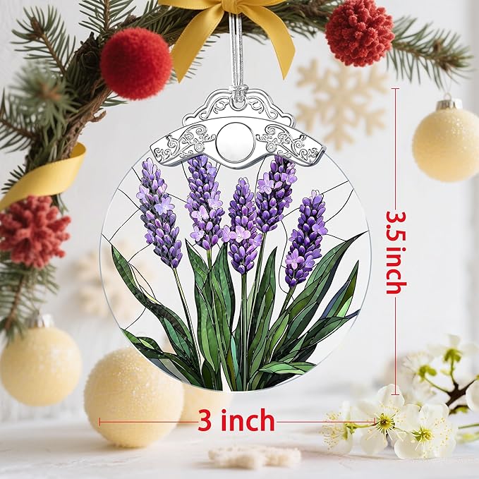 Stained Glass Ornament: Lavender Flower Christmas Ornament – Christmas Tree Decor & Holiday Decor | Flower Lovers Gifts, Gift Exchange & Gifts for Family, Coworkers, Friends & Her
