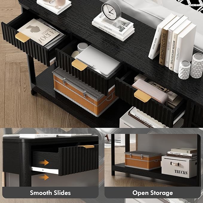 Set of 2 Console Table with Drawers, Modern 47.1" Entryway Table with Storage Shelf, Boho Narrow Skinny Behind Couch Wood Sofa Table for Living Room Hallway Entrance Foyer,Black