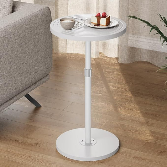 Round Side Table, Small Drink Table for Small Spaces, Adjustable-Height Pedestal Martini Table, Weighted Base Cocktail Stand for Living Room, Bedroom, Bathroom, Nursery, Office, White