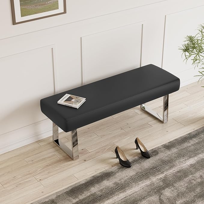 JIEXI Bedroom Bench Bed end upholstered Bench Indoor Corner Small Footstool with Metal Legs, for Kitchen entryway Dining Room and Living Room Window