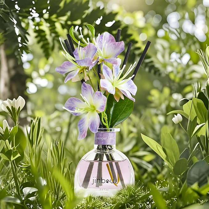 Flower Reed Diffuser Set for Home, Lavender Scent Essential Oil with Sticks, Premium Home Fragrance and Air Fresheners for Bathroom Bedroom Shelf Decor 3.4 oz