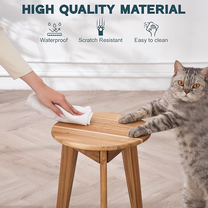 Round Side Table – Acacia Wood End Table for Living Room or Bedroom – Light Natural Wood Finish, Compact Nightstand or Accent Table for Sofas & Beds (13x16 x13 Inches)