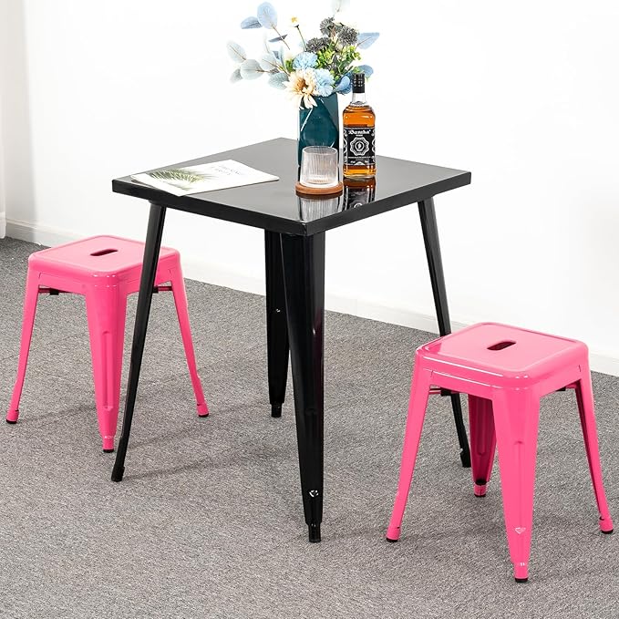 Brage Living 18 Inch Industrial Metal Stools Set of 2, Stackable Classroom Stools, Backless Metal Dining Chairs for Indoor Outdoor, Kitchen Short Stools (Hot Pink)
