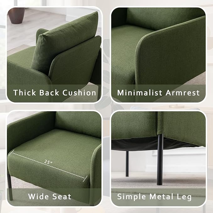 Kmax Accent Chair, Small Upholstered Living Room Chair with Back Cushion and Wide Seat for Small Speace Apartment Bedroom - Green