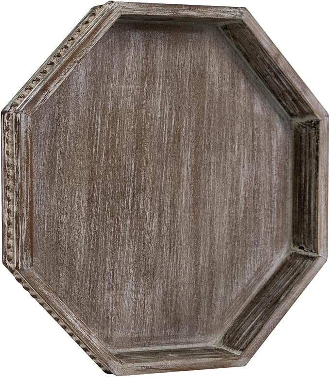 Wooden Decorative Tray, Small Serving Tray with Wood Bead, Farmhouse Big Tray for Ottoman, Countertop, Coffee Tabl, 13" x 13"x 1.6" (Retro Brown)