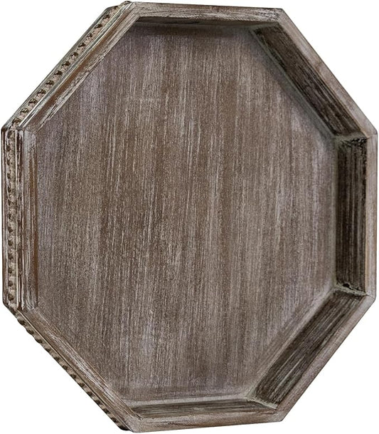 Wooden Decorative Tray, Small Serving Tray with Wood Bead, Farmhouse Big Tray for Ottoman, Countertop, Coffee Tabl, 13" x 13"x 1.6" (Retro Brown)