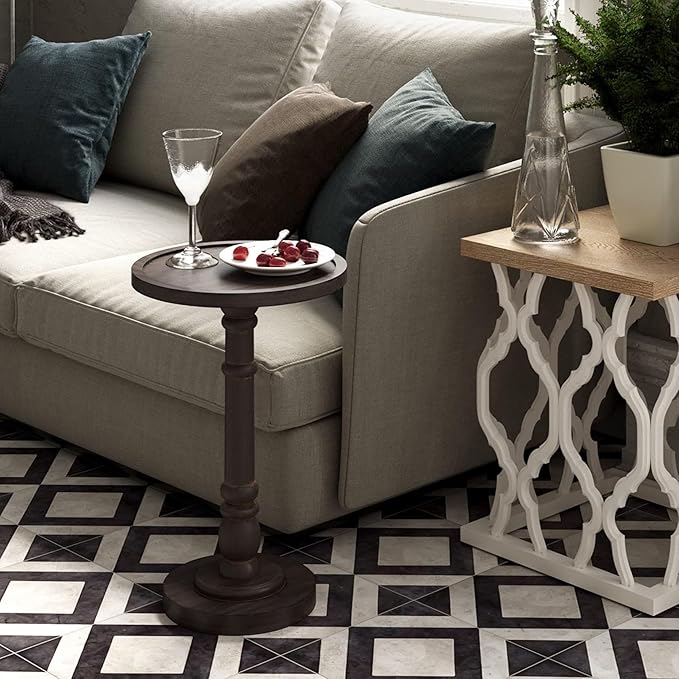 Pedestal Small Drinking Table, Traditional Tray Top End Table, Espresso