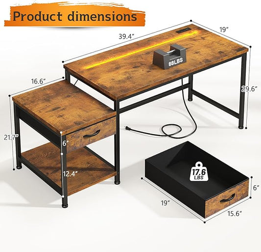 Computer Desk with Printer Shelf & Storage Shelves,56 Inch Gaming Desk with LED Lights & Power Outlet,Office Desk with Headphone Hook,Reversible Corner Desk for Small Space,Carbon