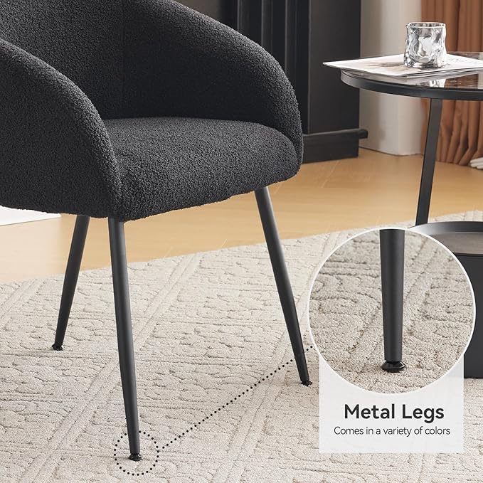 Modern Small Accent Chair Set of 4, Comfy Sherpa Makeup Vanity Chair with Metal Legs, Decorative Dining Chair no Wheels for Living Room, Dressing Room, Bedroom, Black