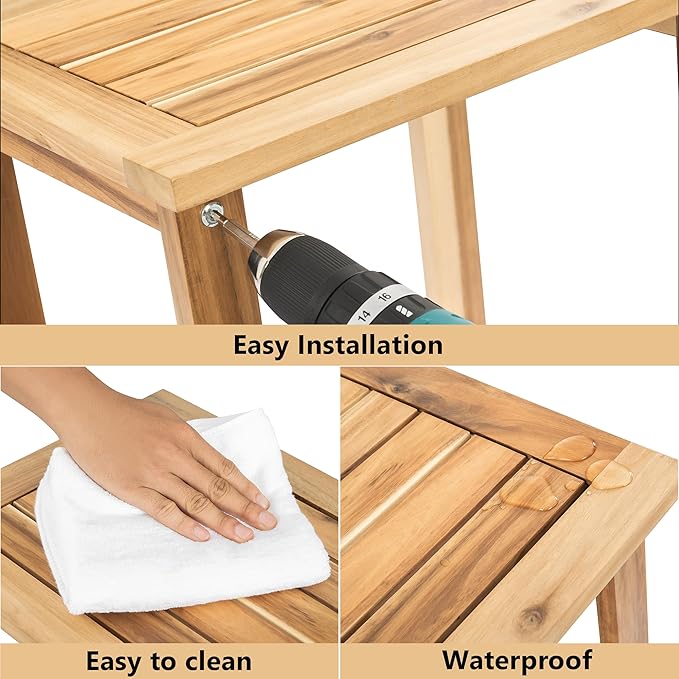 Double Adirondack Side Table, Weather-Resistant Rectangular End Table for Patio, Garden, Lawn, and Living Room. Ideal as a Stylish Indoor and Outdoor Side Table Companion, Light Natural