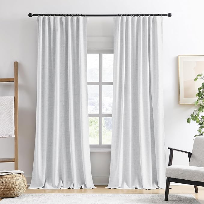 White Blackout Curtains 120 Inches Long Modern Farmhouse Back Tab Pleated Look Window Drapes for Bedroom Living Room 2 Panels 50x120x2